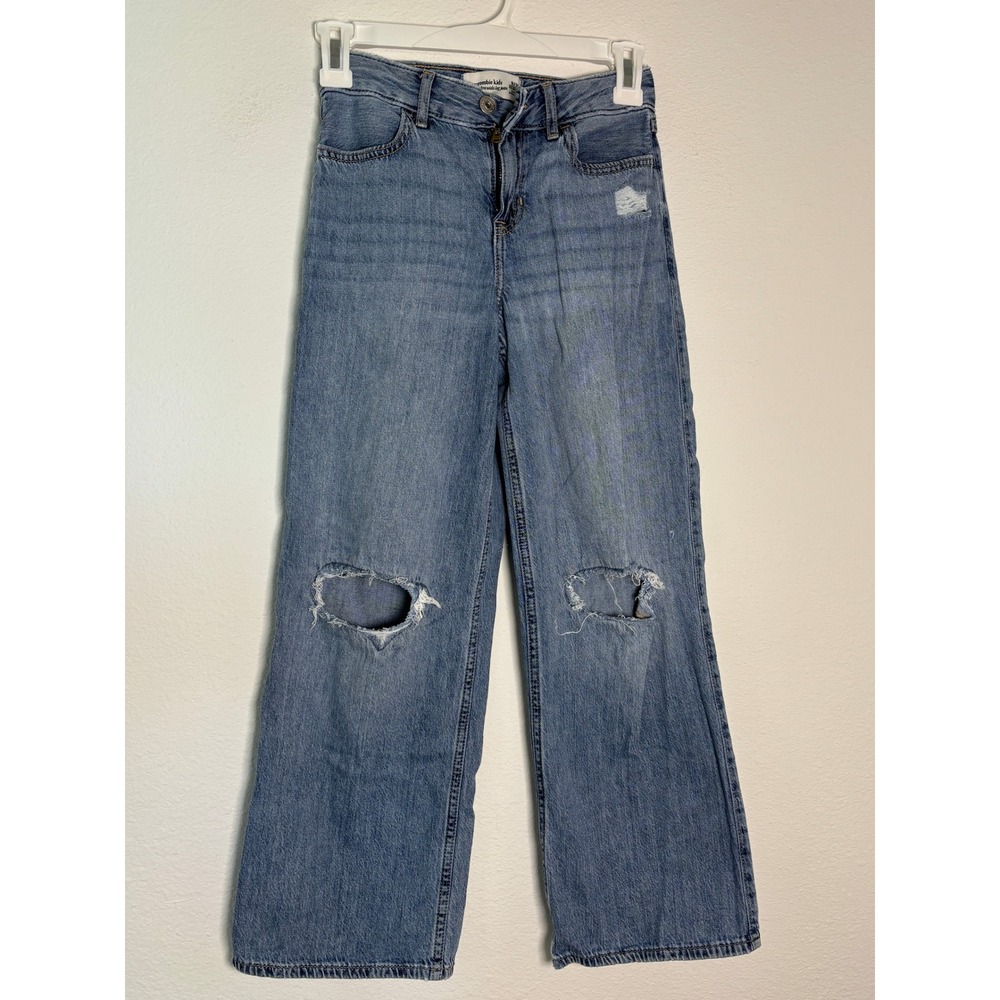 Abercrombie Kids High Rise Ultra Wide Leg Distressed Jeans Cat Detail Size 9/10